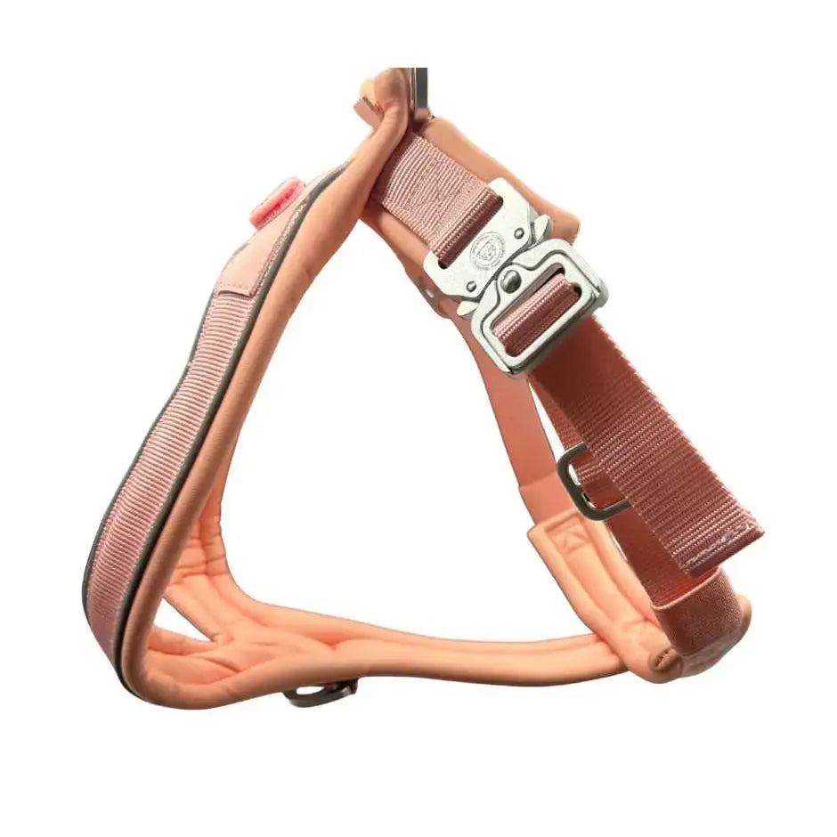 Pastel pink 2.5cm btactical slip on harness with padded straps and silver strategic d ring buckle