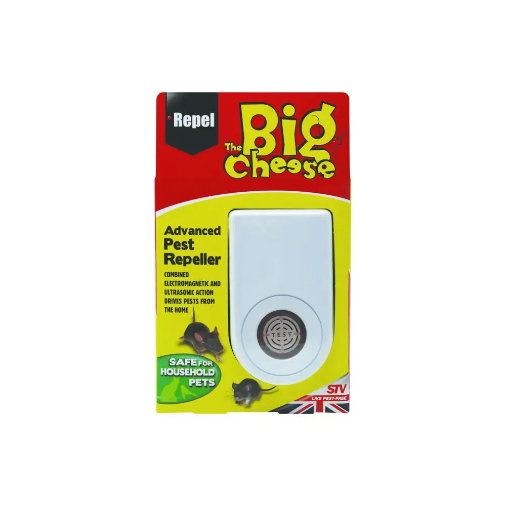 White rectangular big cheese advanced pest repeller plug-in with a circular grille for effective pest control