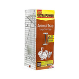The big cheese ultra power animal trap cage is a large silver metal wire mesh trap with a sturdy handle for catching live animals