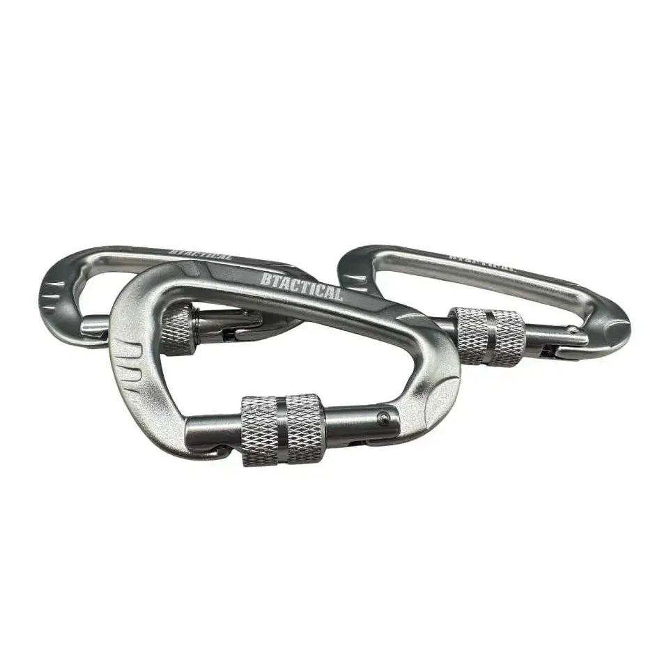 Silver btactical carabiner pack of 3 with textured grip gate made of anodized aluminum carabiner clip pack