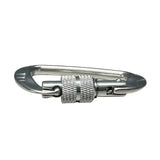 The btactical carabiner single is a silver-toned metal clip with a slim profile and textured knurled locking for equestrian gear