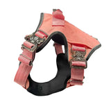 Pink and black ultimate btactical harness with adjustable straps metal buckles and hidden tracker pocket for no pull control