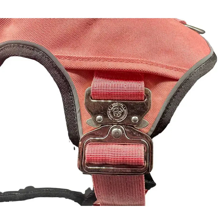 Pink and black ultimate btactical harness with reflective trim metal buckle and hidden tracker pocket for no pull control