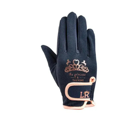 Black princess and the pony gloves by little rider with amara grip palm reinforced rein fingers and gold embroidery
