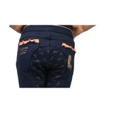 Back view of the princess and the pony pull on jodhpurs in dark navy stretch with elasticated waistband and peach ruffles