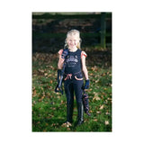 Black equestrian vest with pink trim and crown design worn over a pony loving princess navy t-shirt features pony t-shirt