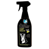 Black spray bottle of the ultimate 2 in 1 fly repellent and skin tonic with dual action spray and synergistically blended lemon eucalyptus essential oil