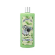 Light green plastic bottle of thelwell grooming academy victors shampoo with silver cap and cartoon label illustration