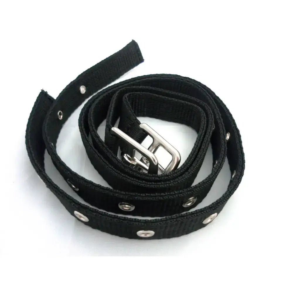 Thin stirrup leathers in black 19mm non-stretch webbing with silver buckle and nickel plated eyelets