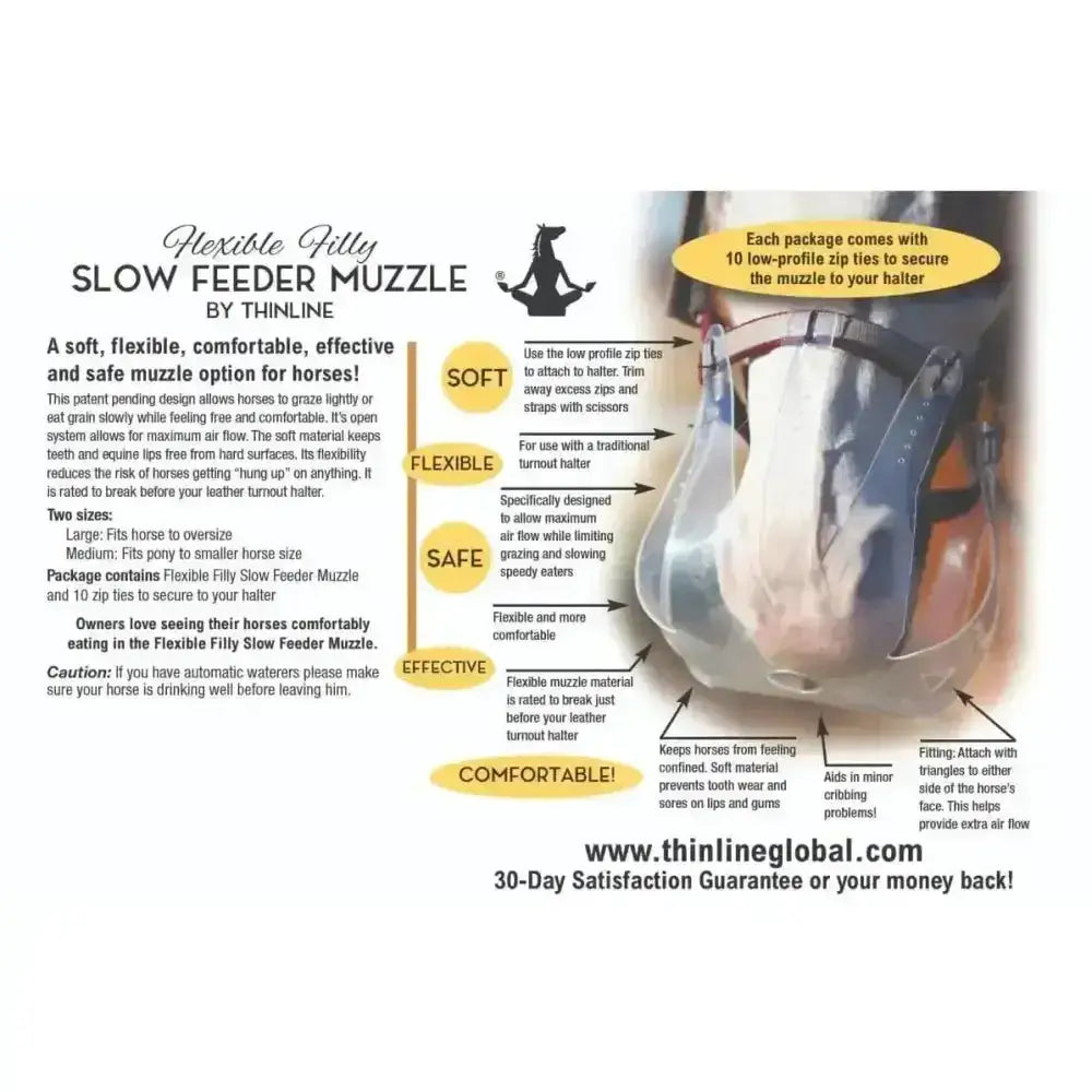 ThinLine flexible grazing muzzle made of soft transparent plastic for managing grass intake in horses