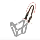 Brown leather breakaway halter with adjustable straps and metal buckles for a flexible breakaway halter setup