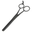 Black metal stainless steel thinning scissors with serrated blades for precise hair styling and horse clippers use