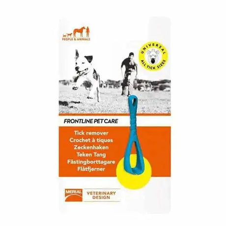 Blue and yellow tick remover with looped handle designed to safely remove ticks using tick removers tool