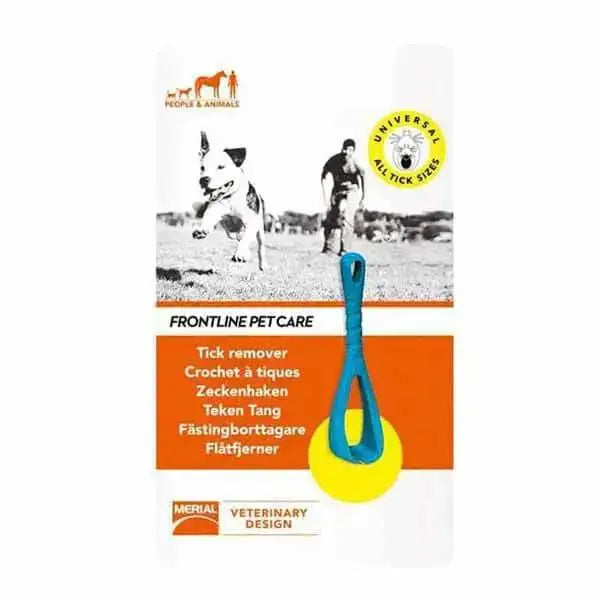 Blue and yellow tick remover with looped handle designed to safely remove ticks using tick removers tool