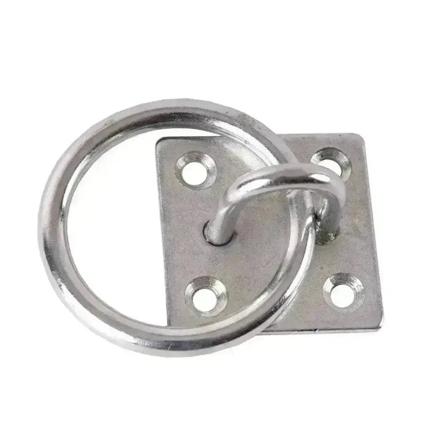 Shiny stainless steel harlequin tie ring with four mounting holes for secure haynet tie ring installation