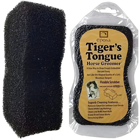 Black epona tigers tongue curry comb with flexible textured surface for deep horse grooming and cleaning