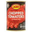 A red and black can of ktc tinned chopped tomatoes 400g in tomato juice with gold lid and fresh tomato images on label
