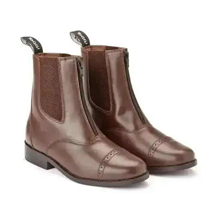 Brown leather toggi augusta junior jodhpur boots with mesh side panels and zipper closures for junior riders