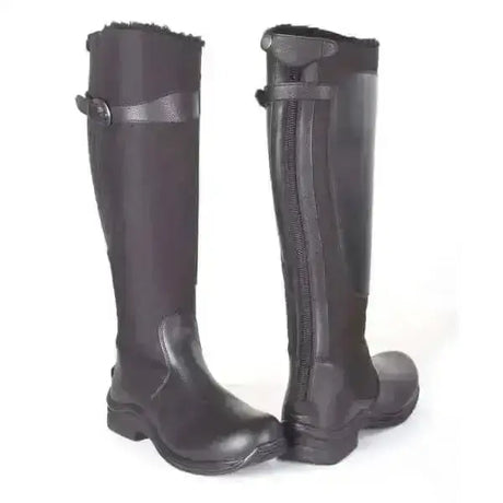 Black leather toggi chinook country winter riding boots with plush faux fur lining and adjustable strap closures