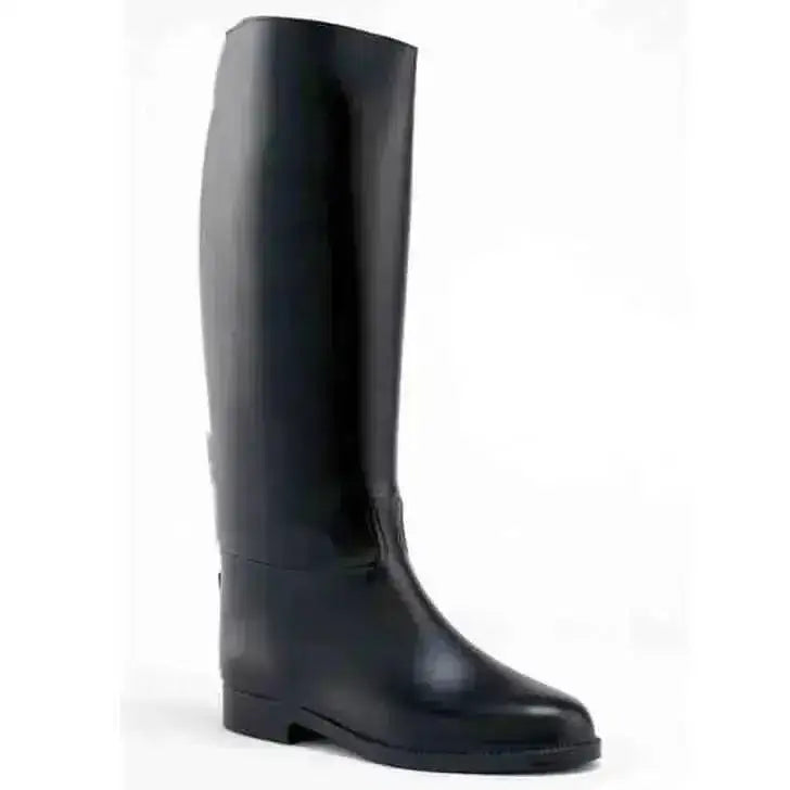 Black rubber toggi equestrian gents riding boot with smooth glossy finish low heel classic handmade long style