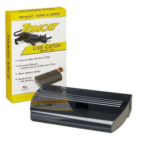 Black plastic tomcat live catch mouse trap with a sleek modern design for humane live catch mouse control
