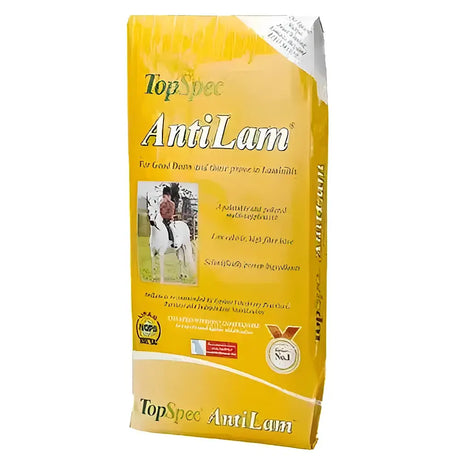 Yellow bag of topspec antilam pelleted multi-supplement designed feed for goats and sheep in antilam horse feed range