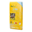 Yellow bag of topspec lite feed balancer with blue accent showing two people riding horses for calorie controlled diet