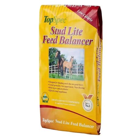 Yellow and red bag of topspec stud lite feed balancer for horses an effective hoof supplement topspec stud lite