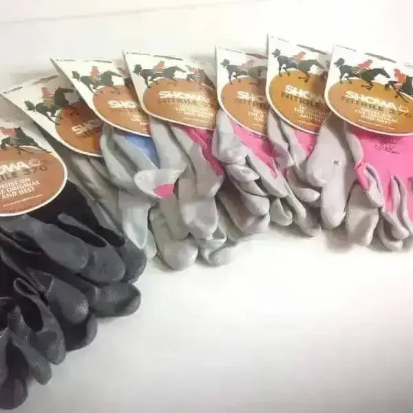 Towa equine yard gloves in black gray and pink with soft waterproof latex textured grip palms for tough jobs