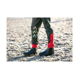 Black and red waterproof tractor collection riding tights by Little Knight with embroidered tractor designs on the leg