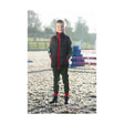 Black and red insulated vest with reflective green accents on sleeves from little knight tractor collection riding tights
