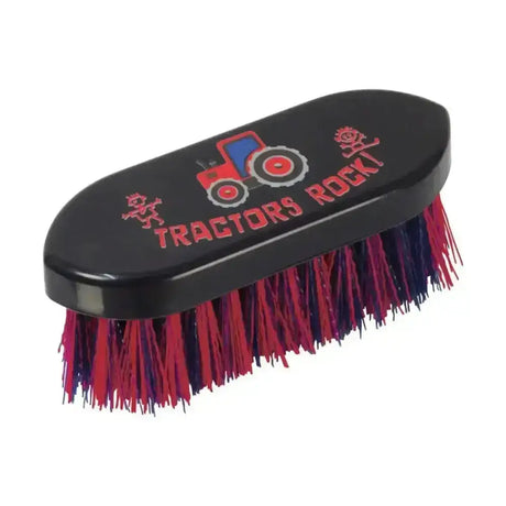 Black horse brush with red and blue bristles featuring tractors rock design from the tractors rock dandy range by hy equestrian