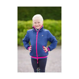 Blue and pink tracy blouson padded jacket with feather free filling and small chest logo by little rider