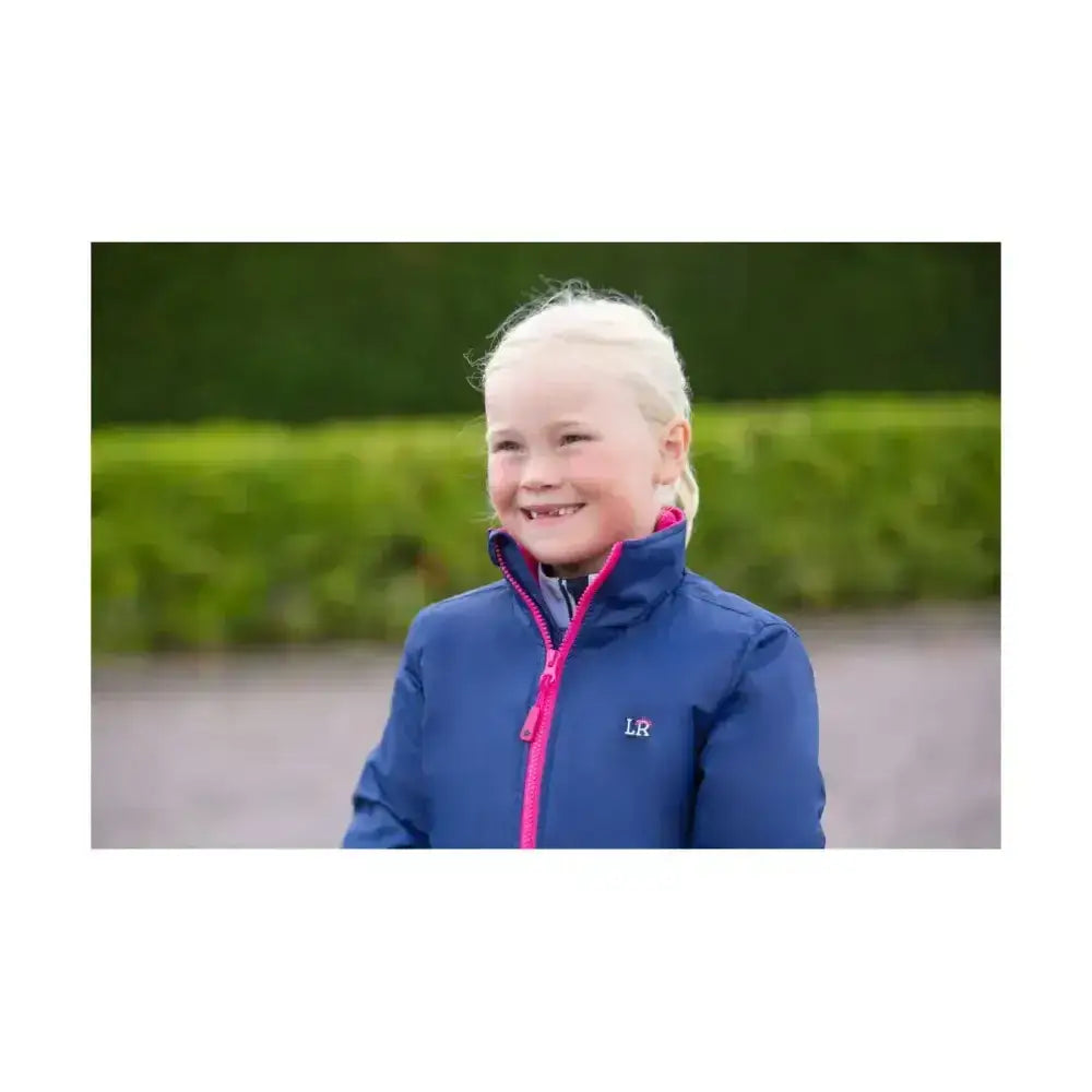 Blue tracy blouson padded blouson jacket for kids with feather free filling and pink zipper by little rider