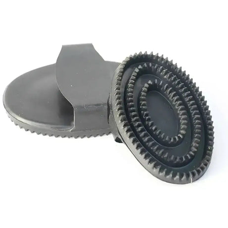 Black rubber curry comb with textured spiral bristle design for grooming horses traditional rubber curry comb