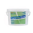 White plastic bucket of transvite excel probiotic powder with saccharomyces cerevisiae organisms label