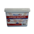 White plastic container with red and blue label of triamvet copper sulphate for animal footbaths use