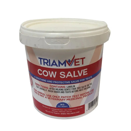 White plastic tub of triamvet cow salve a soothing and protective salve for teats by triamvet cow