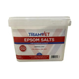 White plastic container of triamvet epsom salts pure magnesium sulphate for animal use only epsom salts commercial