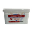 White plastic container of triamvet glucose powder for animal husbandry feed supplement in triamvet glucose product