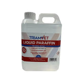 A 2-liter white plastic jug of triamvet liquid paraffin with white mineral oil labeled for animal use only