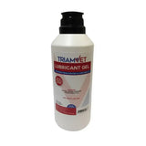 White plastic bottle with black pump dispenser labeled triamvet lubricant gel for animal use non-drying lubricant gel