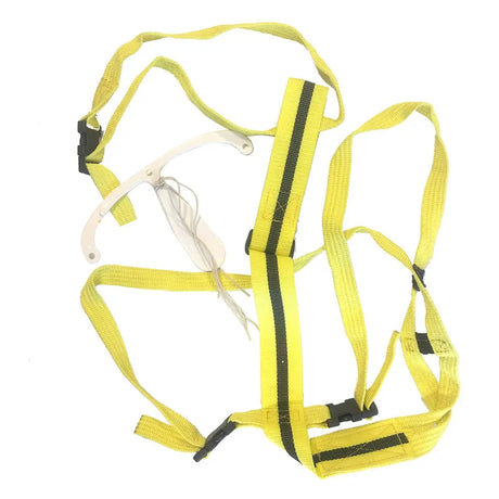 Yellow triamvet prolapse harness with black reflective stripes and plastic buckles for secure fit and safety