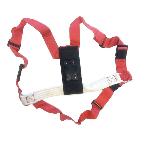 Red and white triamvet ram harness deluxe with black plastic buckle attachments designed for anti-chafe protection