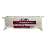 A white smooth non-woven triamvet veterinary gamgee roll in clear plastic packaging for wound management