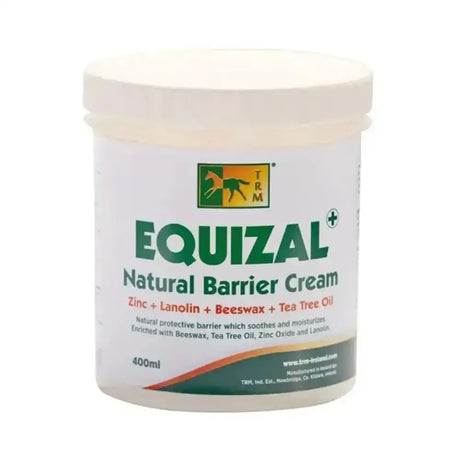 White plastic jar of trm equizal barrier cream 400ml natural protective barrier cream for skin care