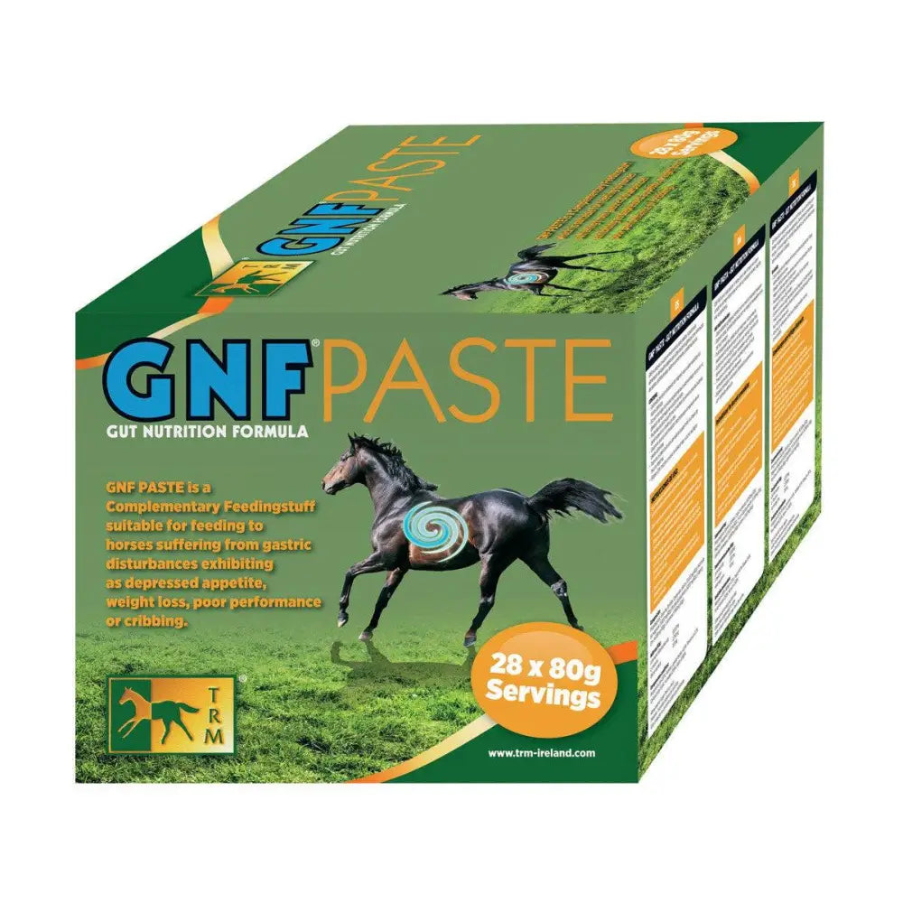 Green and orange box of trm gnf paste horse digestive complementary feed for gastric disturbances in horses