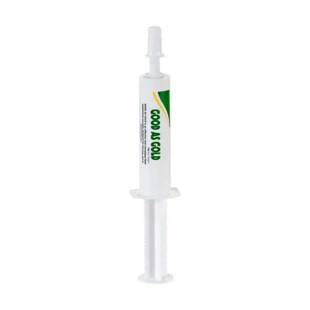 White plastic tube of trm good as gold paste with green and yellow branding for effective calming paste with chelated magnesium