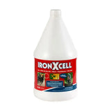 White plastic jug of trm ironxcell horse supplements with red and blue iron-enriched multi-vitamin feed label