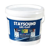 White plastic bucket with blue label featuring trm staysound leg clay for leg care and tired legs relief